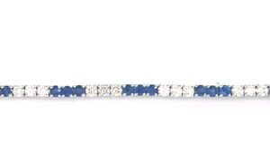 14kt white gold diamond an genuine sapphire tennis bracelet D tw 1.81cts VS2 clarity, near colorless H color S tw 1.96cts with foldunder safety