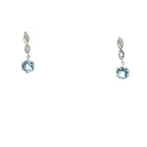 10kt white gold diamond and genuine aquamarine dangle earring D tw 0.06cts A tw 0.70cts SI2, clarity, near colorless H/I color