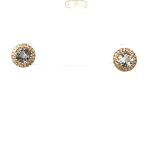 14kt yellow gold genuine aquamarine and diamond halo stud earrings A tw 1.20cts D tw 0.19cts SI2 clarity, near colorless I