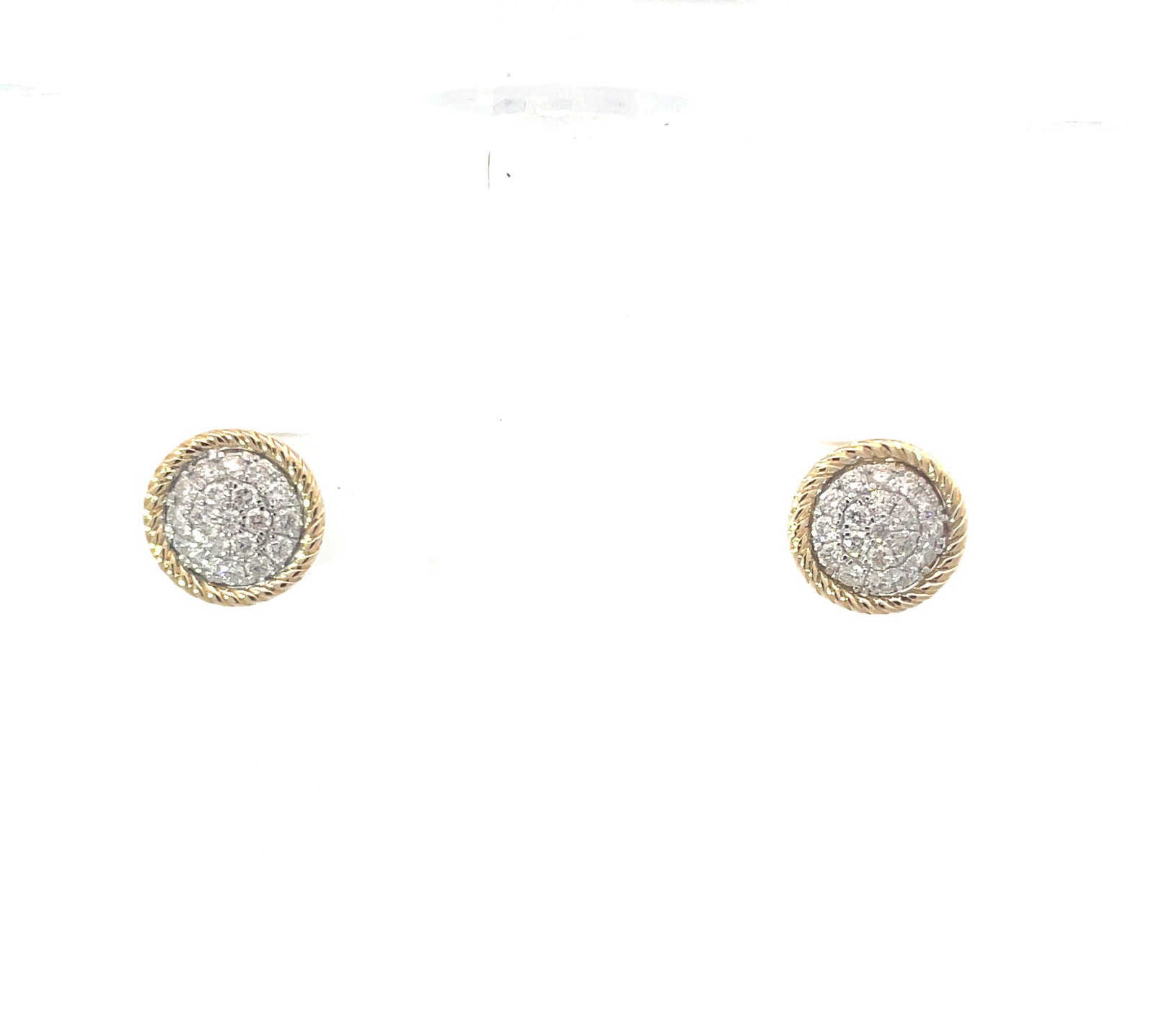 B .jpg 14kt two tone diamond pave disc earring D tw 0.50cts VS2 clarity, near colorless G color