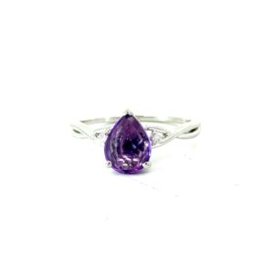 14kt white gold genuine pear shape amethyst and diamond fashion waterfall ring A tw 1.46cts D tw 0.03cts