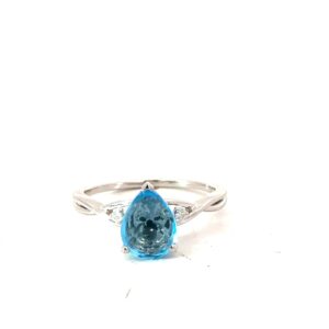 14kt white gold genuine pear shape blue topaz and diamond fashion waterfall ring A tw 1.93cts D tw 0.03cts