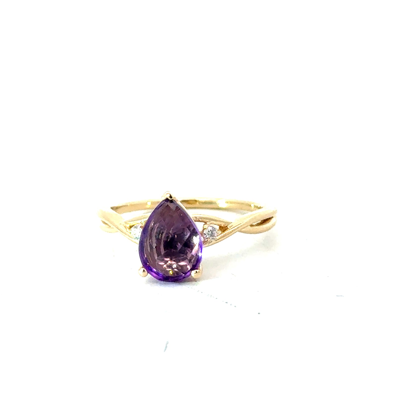 14kt yellow gold genuine pear shape amethyst and diamond fashion waterfall ring A tw 1.45cts D tw 0.03cts