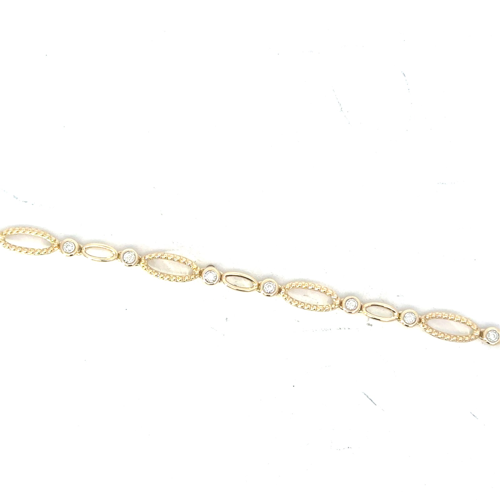 14kt yellow gold diamond high polished and cable diamond link bracelet D tw 0.14cts SI1 clarity, near colorless G/H