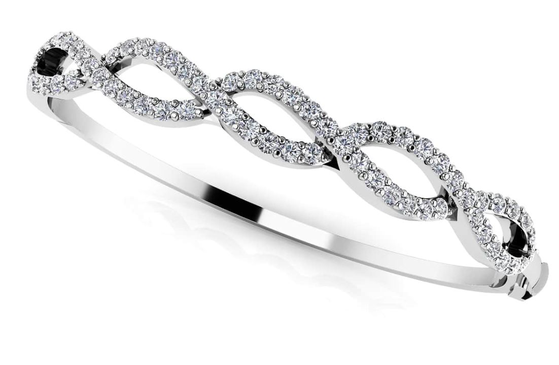 BB .jpg 14kt white gold woven diamond bangle bracelet with foldover safety tw 1.88cts VS/SI1, near colorless G color