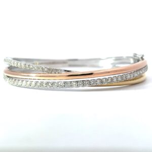 14kt tri colored daimond double row cross over bangle bracelet D tw 1.84cts VS2/SI1 clarity, near colorless G/H color
