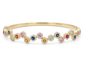 14kt yellow gold diamond and multi sapphire bangle bracelet D tw 0.57cts SI, G/H S tw 1.36cts
