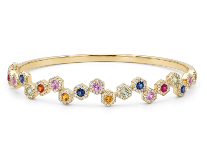 BD .png 14kt yellow gold diamond and multi sapphire bangle bracelet D tw 0.57cts SI, G/H S tw 1.36cts