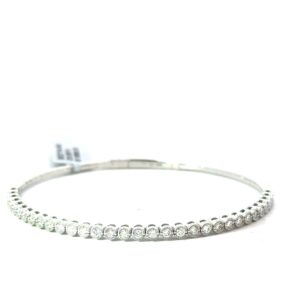 14kt white gold dimaond flex bangle bracelet with milgrain bezel D tw0.96cts SI1 clarity, near colorless G/H color