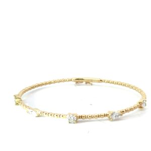 14kt yellow gold multi shape brilliant diamond flex bangle bracelet D tw 1.26cts SI1 clariry, near colorless H color with foldover safety