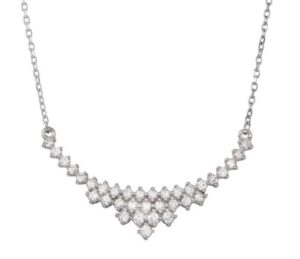 Sterling Silver rhodium plated fancy cubic zirconia bar necklace on adjustable chain
