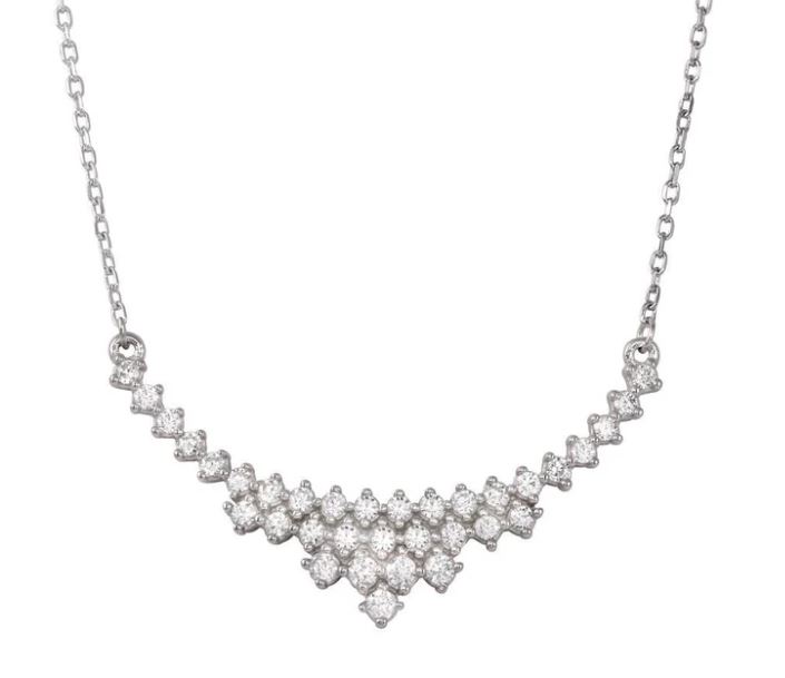 Sterling Silver rhodium plated fancy cubic zirconia bar necklace on adjustable chain