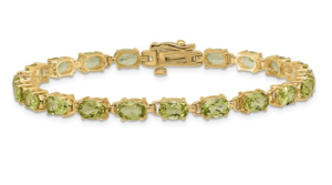 14kt yellow gold genuine oval peridot bracelet with box catch and foldover