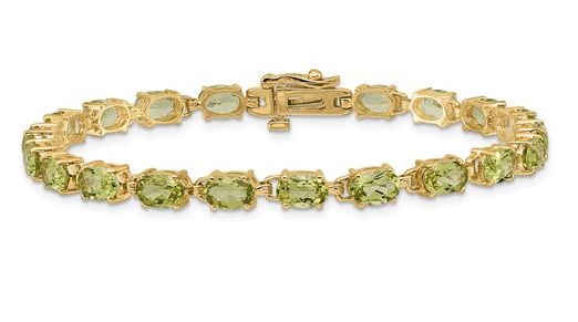 14kt yellow gold genuine oval peridot bracelet with box catch and foldover