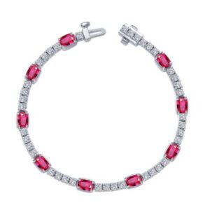 Sterling Silver platinum bonded lab grown ruby and lassire simulate diamond bracelet tw 8.34cts 7" long