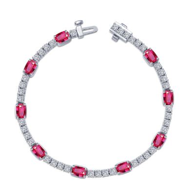 BOCRP .jpg Sterling Silver platinum bonded lab grown ruby and lassire simulate diamond bracelet tw 8.34cts 7" long