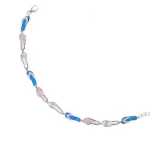 sterling silver flip flop created opal pink, white, blue bracelet with claw catch closure rhodium finish