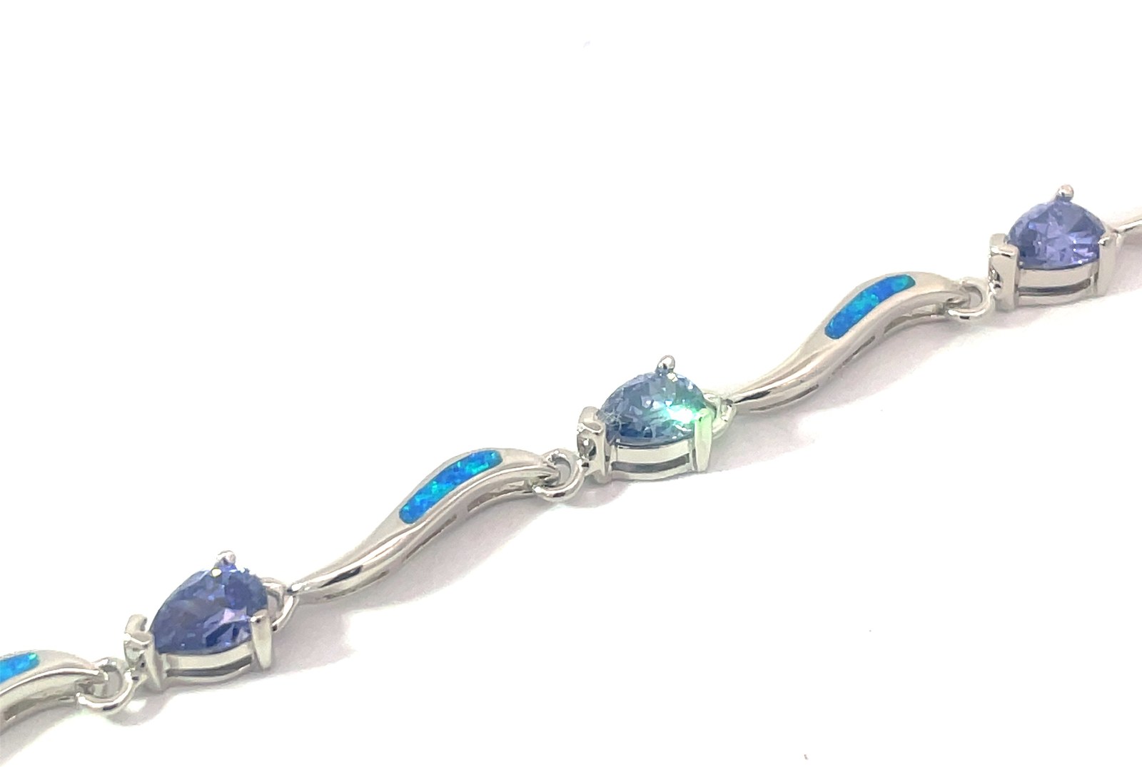 BOTZ .jpg Sterling Silver created blue opal inlay with cz tanzanite color bracelet