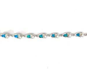 Sterling Silver created blue opal inlay and cz flip flip bracelet