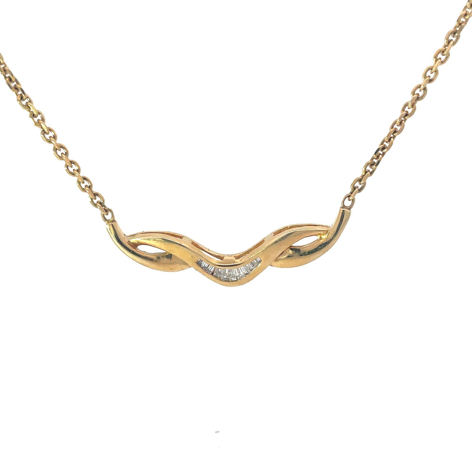 C 14KT Y/G DIAMOND NECKLACE 11 BAGUETTES TW 0.23 PTS