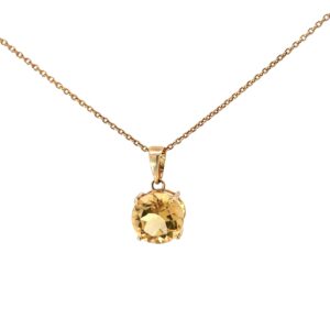 14Kt Yellow Gold 8 mm Round Genuine Citrine Pendant on a diamond Cut Cable Chain 18" With Claw Catch Closure