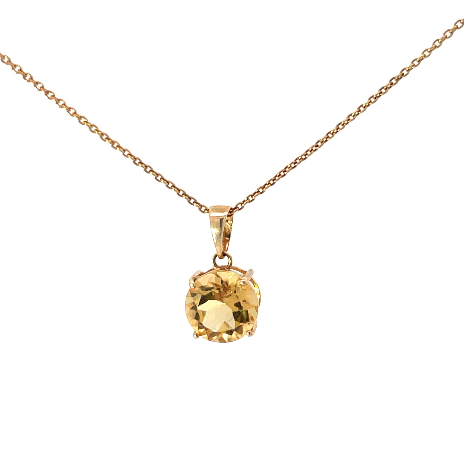 CTrd 14Kt Yellow Gold 8 mm Round Genuine Citrine Pendant on a diamond Cut Cable Chain 18" With Claw Catch Closure