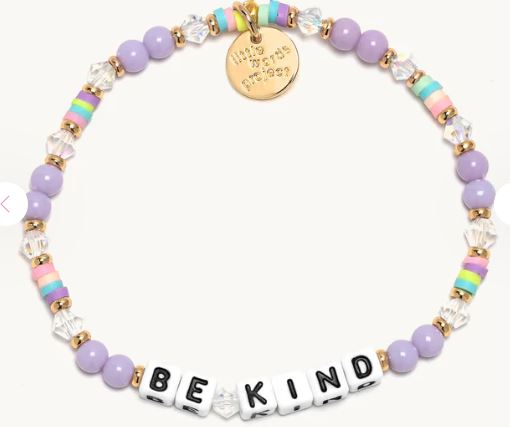 CW BEK PLE .jpg Little Words Project " Be kind" purple and multi color beaded stretch bracelet