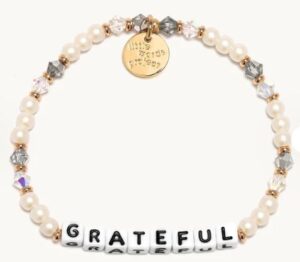 Little Words Project "Grateful" white pearl color stretch bracelet