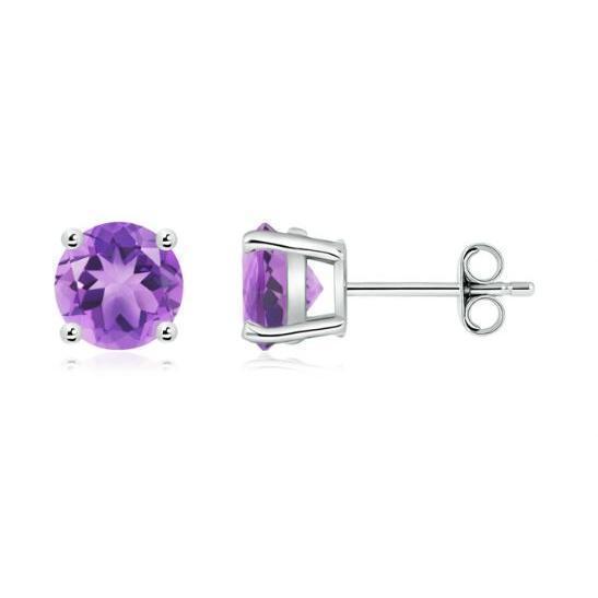 D .jpg Sterling Silver genuine amethyst 6mm stud earring