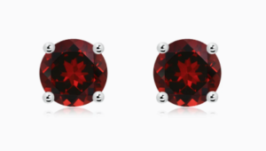 Sterling Silver rhodium plated genuine 6mm garnet stud earrings