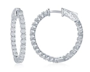 Sterling Silver inside out cz medium hoop earring with locking back
