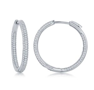 Sterling Silver 20mm inside out cubic zirconia micro pave hoop earrings