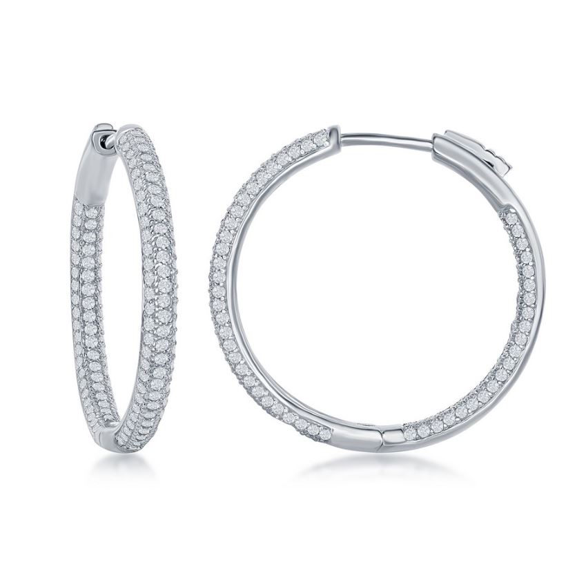 D .jpg Sterling Silver 20mm inside out cubic zirconia micro pave hoop earrings