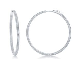 Sterling Silver, 3x50mm Inside-Outside Micro Pave, CZ Hoop Earrings