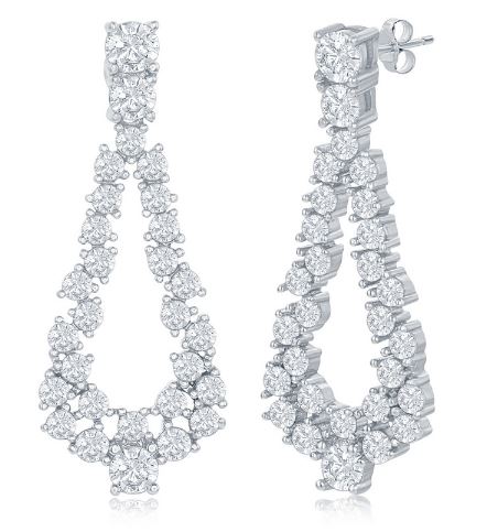 Sterling Silver open pearshape cz statement dangle earring