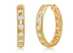 Sterling Silver gold plated 18mm cubic zirconia hoop earring