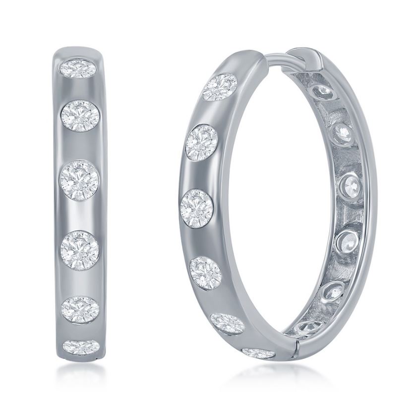 D .jpg Sterling Silver 25mm cubic zirconia huggie hoop earring