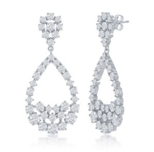 Sterling Silver large fashion dangle cubic zirconia earring