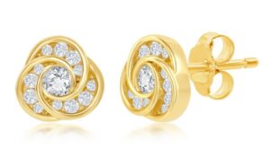 Sterling Silver gold plated cubic zirconia love knot stud earring