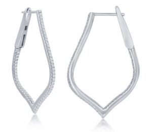 Sterling Silver Ultra-Thin 35mm Hoop CZ Earrings - Marquise