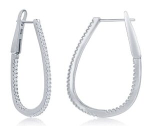 Sterling Silver Ultra-Thin 30mm Hoop CZ Earrings - Pear-Shaped