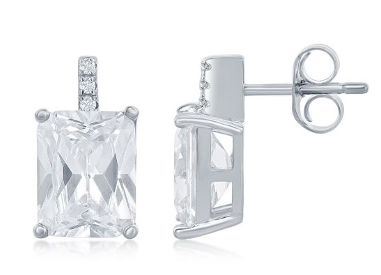 Sterling Silver rectangle cubic zirconia stud earring