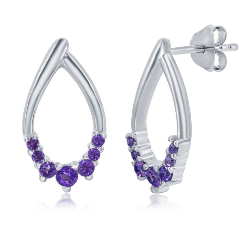 Sterling Silver pear shape genuine amethyst earring
