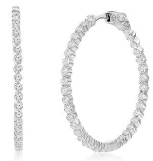 Sterling Silver 35mm inside out cubic zirconia hoop locking back earring