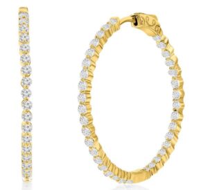 Sterling Silver gold plated 35mm inside out cubic zirconia hoop earrings