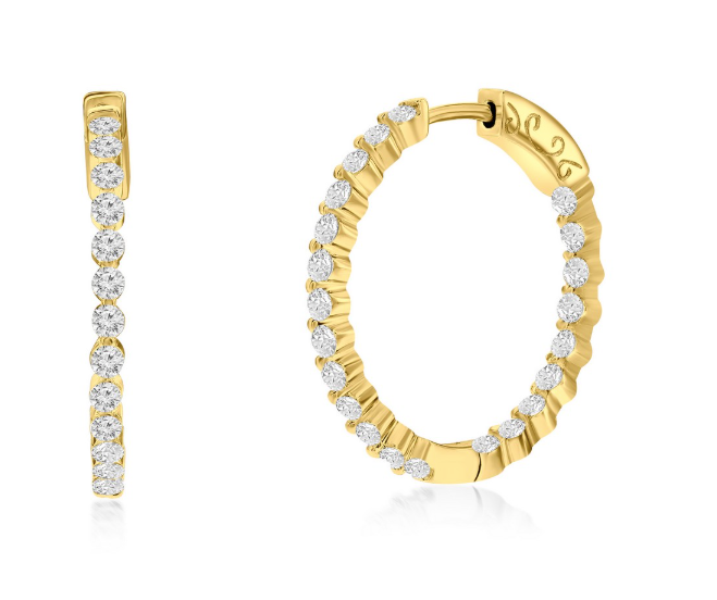 D GP .png Sterling Silver gold plated 25mm cubic zirconia inside out hoop earring with locking back
