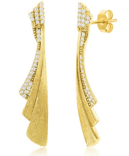 D GP .jpg Sterlign Silver fashion brushed with cubic zirconia dangle earrings