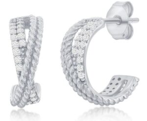 Sterling Silver Hugs design with cubic zirconia and cable style earrings
