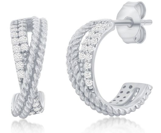 Sterling Silver Hugs design with cubic zirconia and cable style earrings