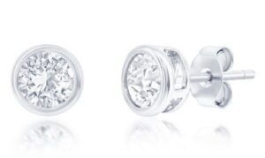 Sterling Silver cubic zirconia 6mm round bezel set stud earring